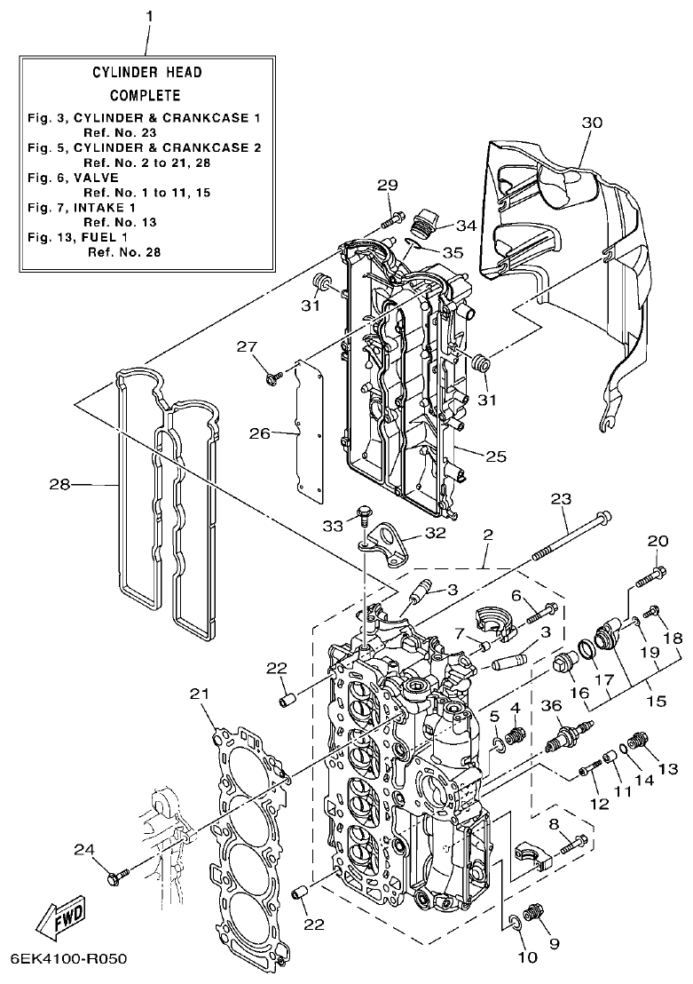 Yamaha F115B, FL115B, FL115BET CYLINDER & CRANKCASE 2 parts diagram